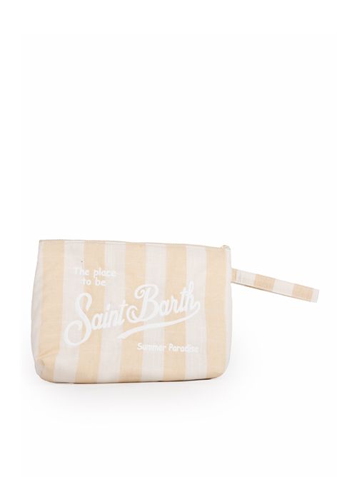 Pochette Aline Soft L in lino a righe Beige/Bianco Mc2 Saint Barth | ALINE SOFT L02093H LINEN STRIPES BIG 1110